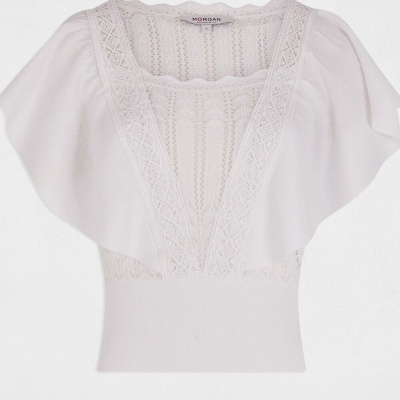 Camisola branca MORGAN manga curta ampla com detalhes texturizados