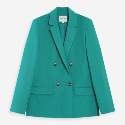 Blazer verde água feminino com botões castanhos e bolso com aba