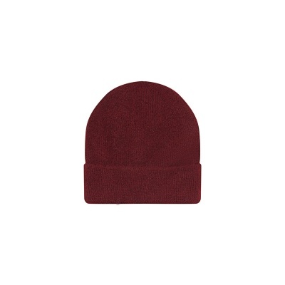 Gorro bordeaux de malha com dobra na base sobre fundo branco