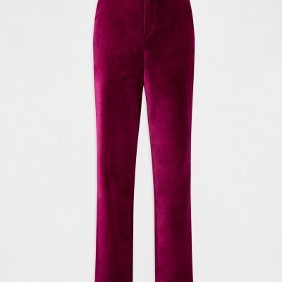 Calças de veludo vinho com fecho invisível e presilhas para cinto