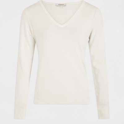 Camisola branca de manga comprida com decote em V