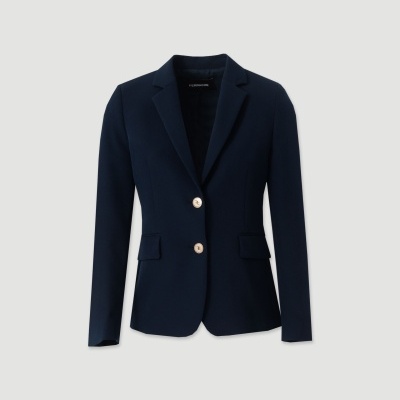 Blazer feminino azul escuro com botões dourados