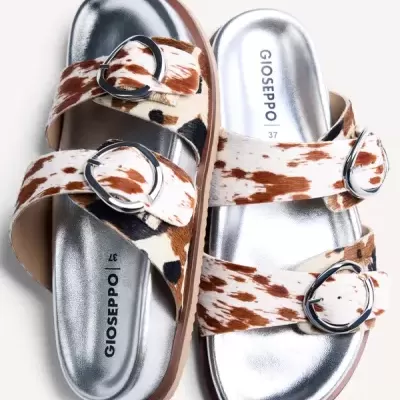 Sandálias GIOSEPPO castanho e branco com fivelas prateadas tamanho 37