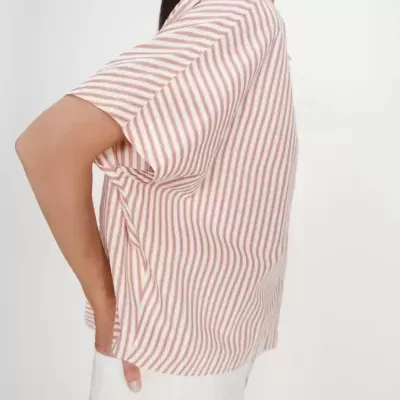Blusa de manga curta com riscas brancas e cor de ferrugem
