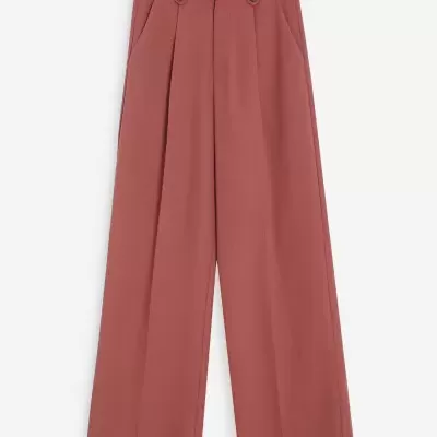 Calças tijolo largas com pregas e botões na cintura