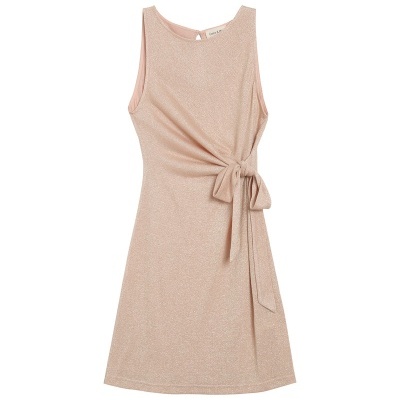 Vestido rosa cintilante com nó na cintura
