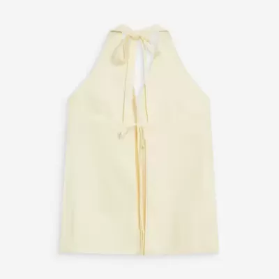 Top feminino amarelo claro com laços nas costas
