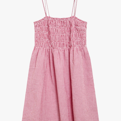 Vestido de menina xadrez vermelho e branco com alças finas
