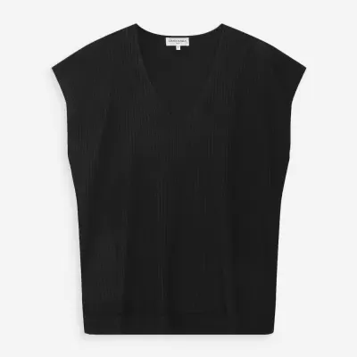 Camisola preta sem mangas com decote em V