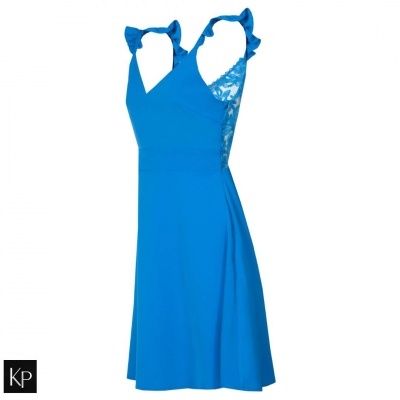 Vestido azul com alças com laços e laterais de renda