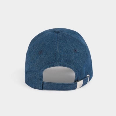 Boné azul de ganga com ajuste atrás em velcro e fivela metálica