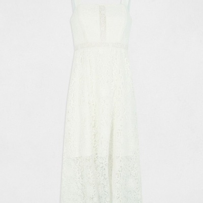 Vestido branco de renda floral sem mangas com alças largas