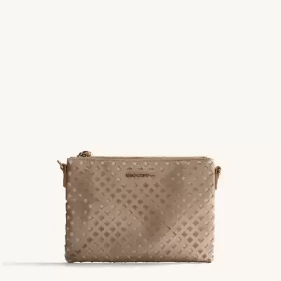 Carteira bege com padrão de recortes quadrados e logótipo GIOSEPPO