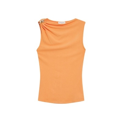 Top feminino laranja com fivela dourada no ombro