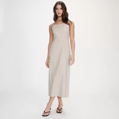 Vestido comprido bege claro com alças finas