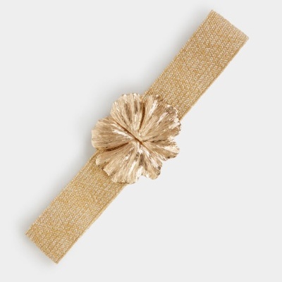 Cinto dourado elástico com fivela flor metálica