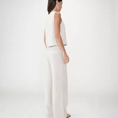 Conjunto de roupa feminino beje claro conjunto de top sem mangas com calças largas