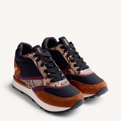 Sapatilhas Giosix castanho, preto, roxo com padrão pele de cobra