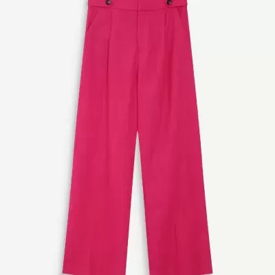 Calças largas rosa com botões castanhos