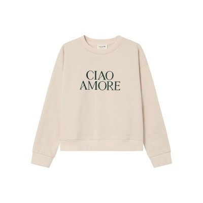 Sweatshirt bege com texto CIAO AMORE em preto