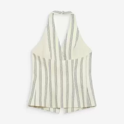 Top halter creme com riscas verticais pretas