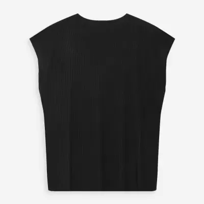 Camisola preta de malha canelada sem mangas