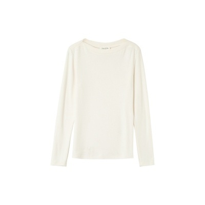 Camisola branca de manga comprida com gola redonda