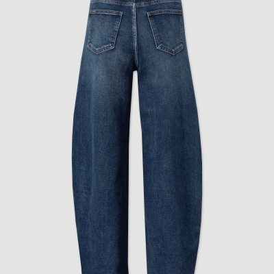 Calças de ganga largas azuis escuro com bolsos atrás