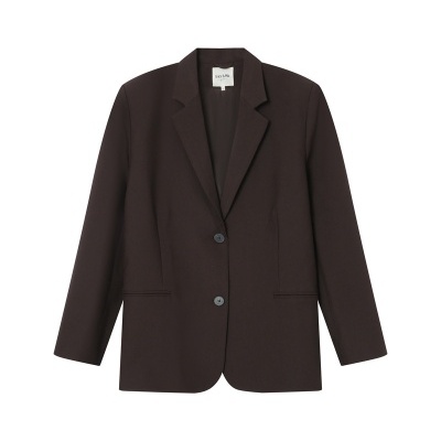 Blazer feminino castanho escuro com dois botões e lapelas clássicas