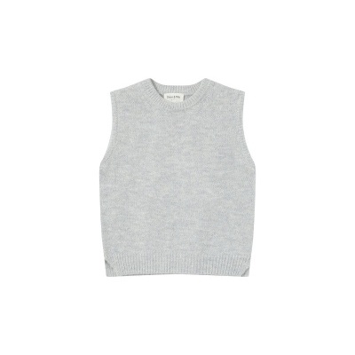 Camisola de malha cinzenta clara sem mangas com gola redonda