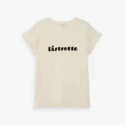 T-shirt creme com texto preto Ristretto no centro