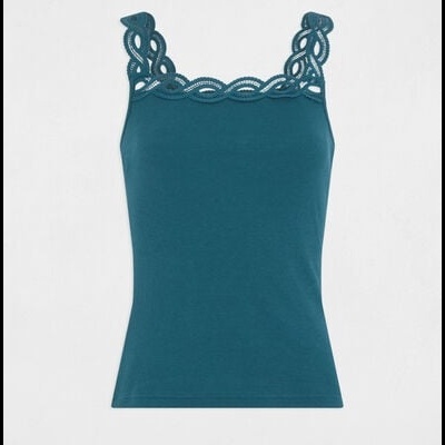 Top azul petróleo com alças entrelaçadas