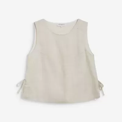 Top feminino creme linho com laços laterais e etiqueta Grace&Mila tamanho S.