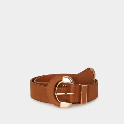 Cinto castanho de camurça com fivela dourada