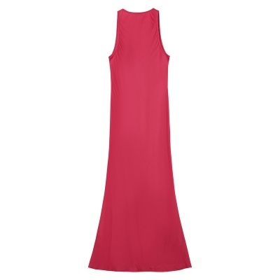 Vestido rosa comprido sem mangas com decote redondo