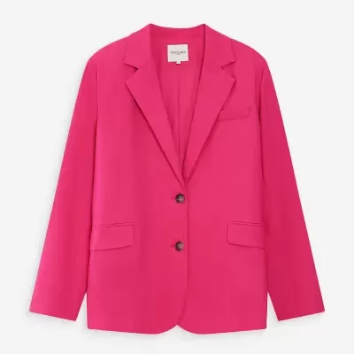 Blazer feminino cor de rosa fúcsia com dois botões e bolsos