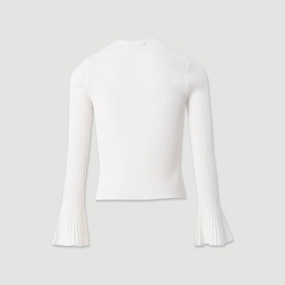 Camisola branca de malha canelada com mangas compridas