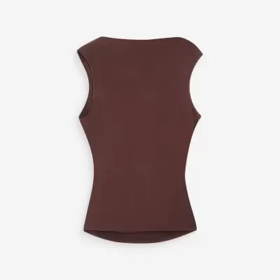 T-shirt castanha sem mangas com corte ajustado