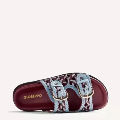 Sandália tipo slide GIOSEPPO com tiras entrelaçadas azul claro e castanho