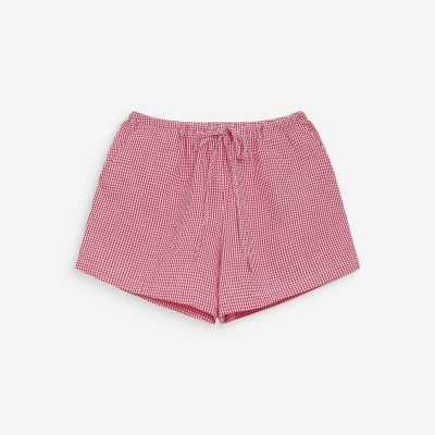 Calções xadrez vermelho e branco com cordão na cintura