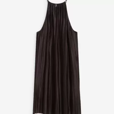 Vestido castanho escuro plissado com alças finas