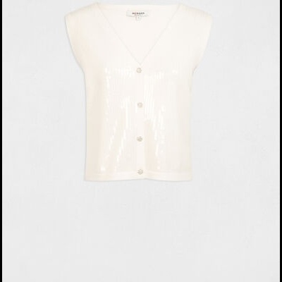 Camisola de malha sem mangas creme com botões