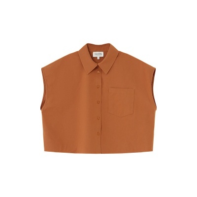 Top sem mangas laranja com gola e bolso