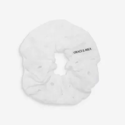 Elástico para cabelo branco com etiqueta GRACE & MILA