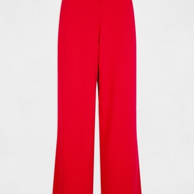 Calças vermelhas de tecido liso com cintura franzida
