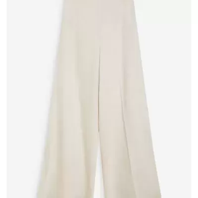 Calças largas beige com textura leve