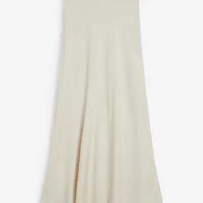 Saia longa creme lisa com corte evasê