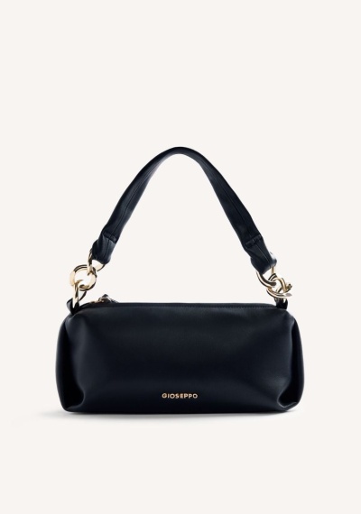 Mala preta de mão com alça e argolas douradas