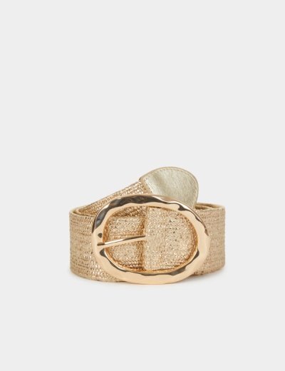 Cinto trançado dourado com fivela oval metálica dourada
