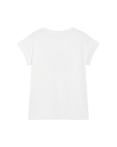 T-shirt branca de manga curta vista de trás com fundo branco